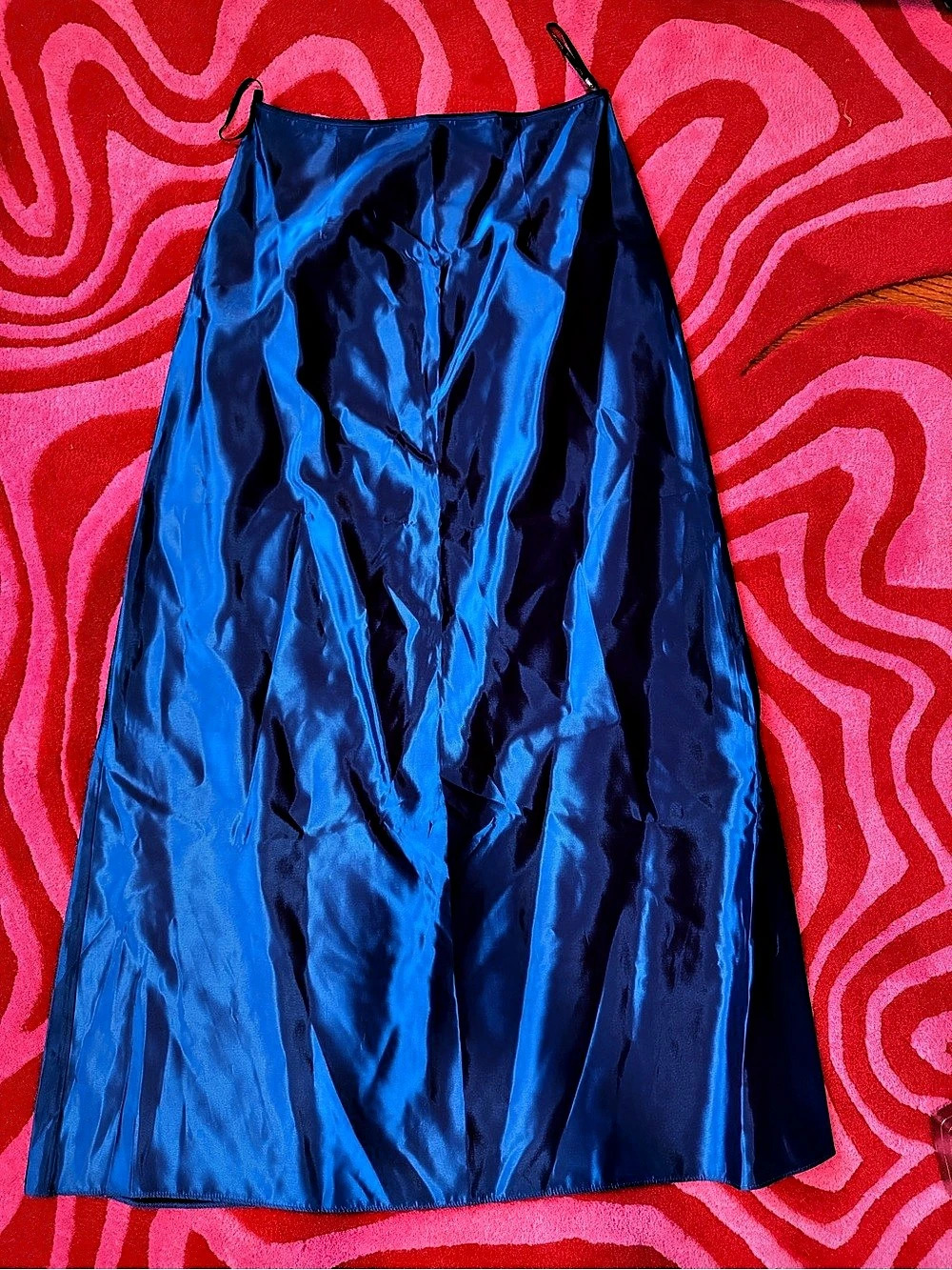 VTG 90s Y2K Jessica McClintock Gunne Sax Royal Blue Satin Maxi Skirt 11